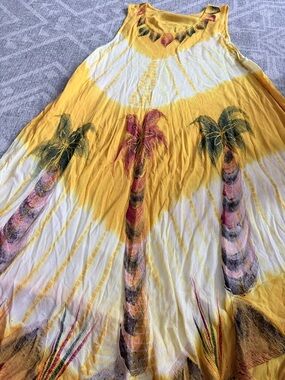 Yellow Tie-Dye Palm Tree Maxi Dress